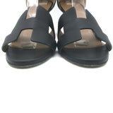 Hermes Legend Ankle Strap Wedge Sandals Black Leather Size 38.5