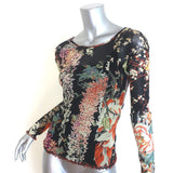 Etro Floral Print Mesh Long Sleeve Top Black Size 44