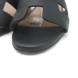 Hermes Legend Ankle Strap Wedge Sandals Black Leather Size 38.5