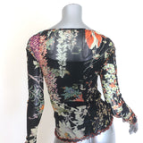 Etro Floral Print Mesh Long Sleeve Top Black Size 44