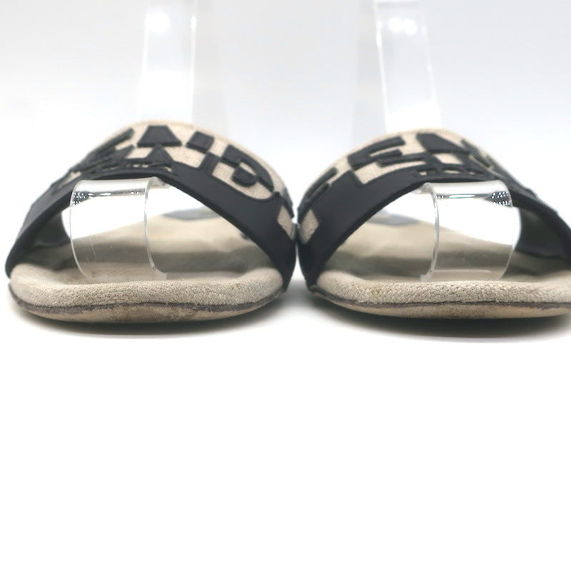 Fendi Bicolor Logo Slide Sandals Beige Canvas &amp; Black Leather Size 38.5