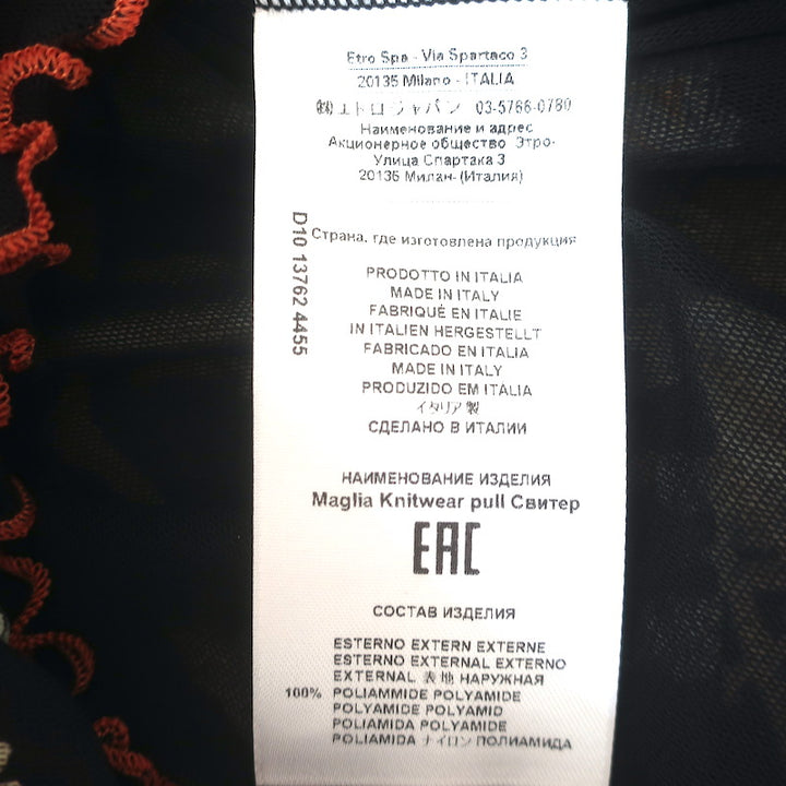 Etro Floral Print Mesh Long Sleeve Top Black Size 44