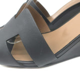 Hermes Legend Ankle Strap Wedge Sandals Black Leather Size 38.5