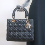 Christian Dior Medium Lady Dior Bag Black Cannage Lambskin Leather Crossbody