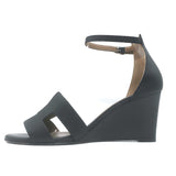 Hermes Legend Ankle Strap Wedge Sandals Black Leather Size 38.5