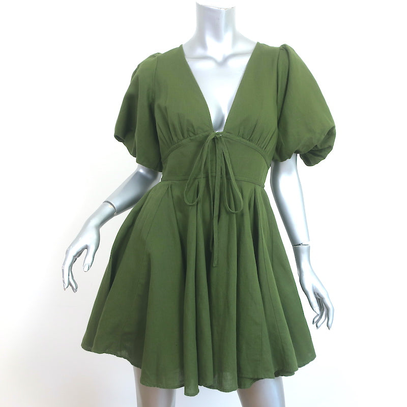 Rhode Puff Sleeve Mini Dress Madeline Olive Linen-Cotton Size 2 Rhode Puff Sleeve Mini Dress Madeline Olive Linen-Cotton Size 2