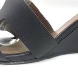 Hermes Legend Ankle Strap Wedge Sandals Black Leather Size 38.5