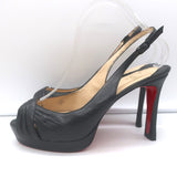 Christian Louboutin Peep Toe Slingback Sandals Black Pleated Leather Size 39