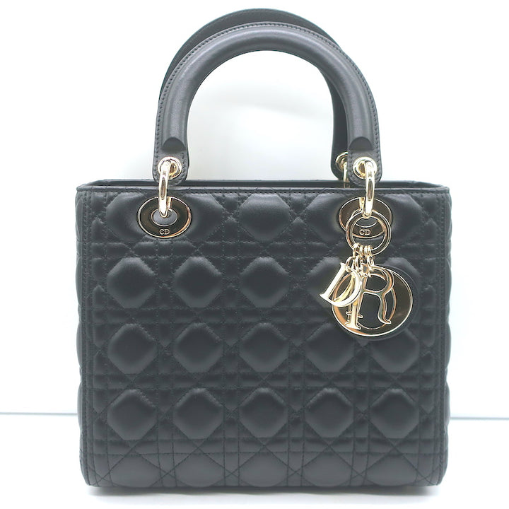 Christian Dior Medium Lady Dior Bag Black Cannage Lambskin Leather Crossbody