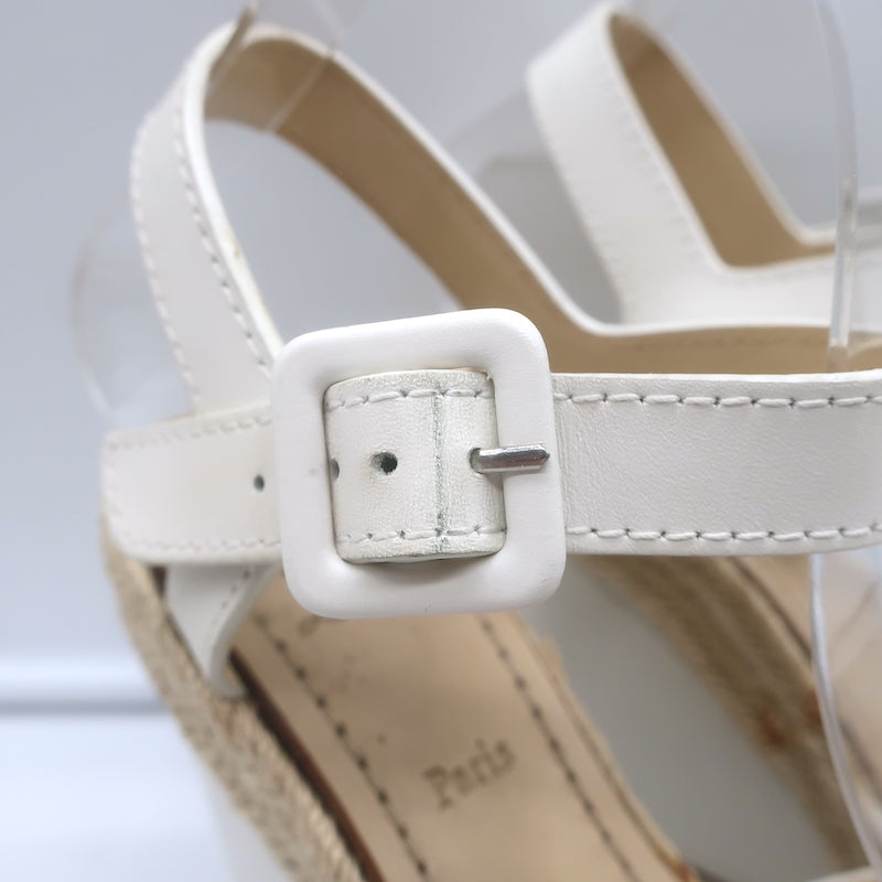 Christian Louboutin Almeria 120 Espadrille Wedge Sandals White Leather Size 37