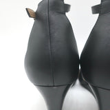 Hermes Legend Ankle Strap Wedge Sandals Black Leather Size 38.5