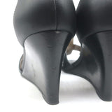 Hermes Legend Ankle Strap Wedge Sandals Black Leather Size 38.5