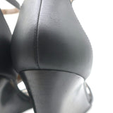 Hermes Legend Ankle Strap Wedge Sandals Black Leather Size 38.5