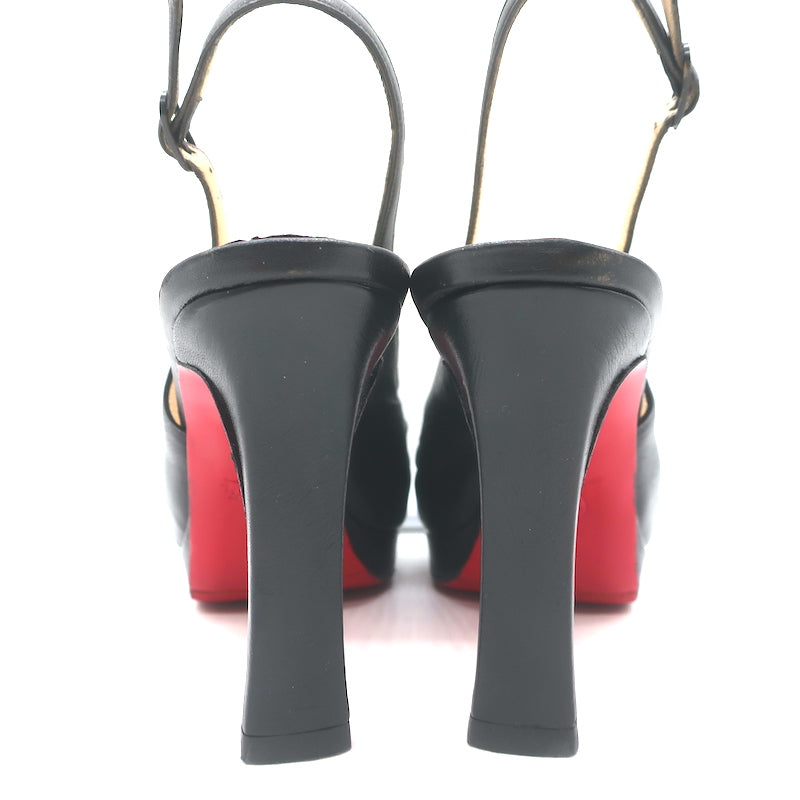 Christian Louboutin Peep Toe Slingback Sandals Black Pleated Leather Size 39