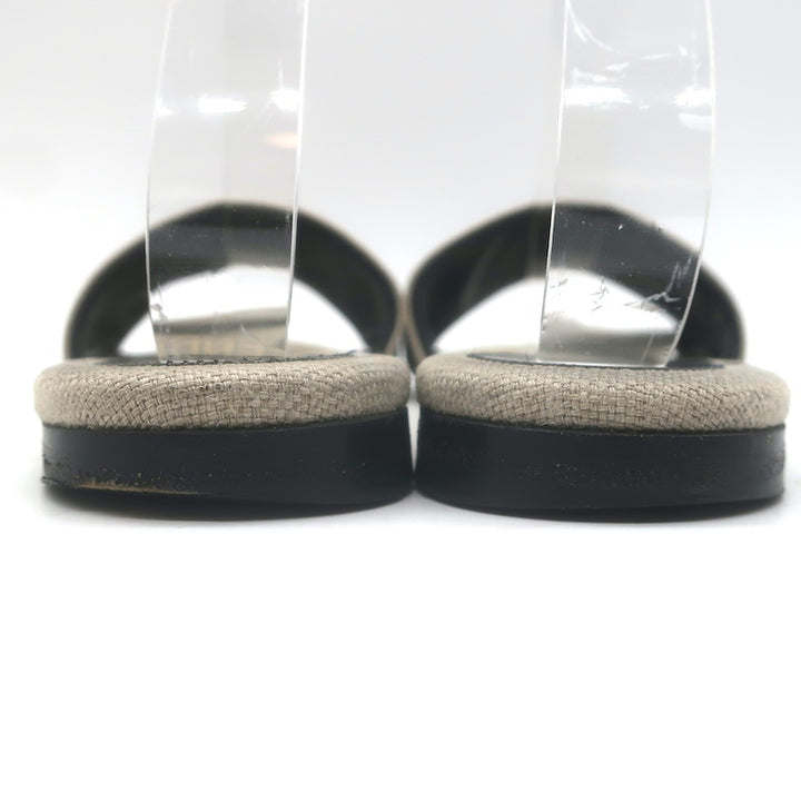 Fendi Bicolor Logo Slide Sandals Beige Canvas &amp; Black Leather Size 38.5