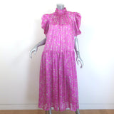 Sabina Musayev Gardenia Puff Sleeve Midi Dress Fuchsia Floral Print Size Medium