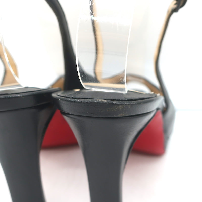 Christian Louboutin Peep Toe Slingback Sandals Black Pleated Leather Size 39
