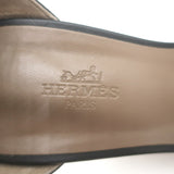 Hermes Legend Ankle Strap Wedge Sandals Black Leather Size 38.5