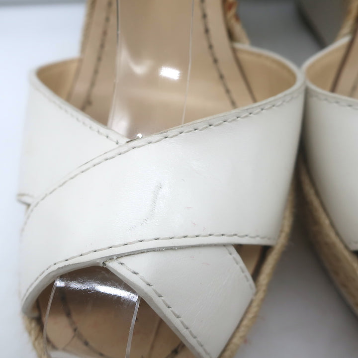 Christian Louboutin Almeria 120 Espadrille Wedge Sandals White Leather Size 37