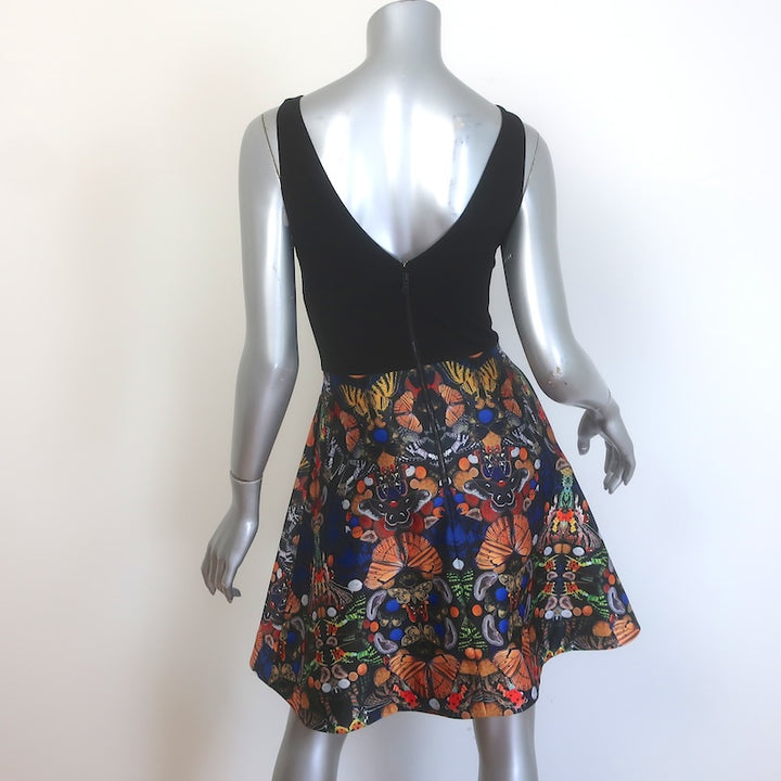 Alice + Olivia Amabel Butterfly Print Fit &amp; Flare Dress Black/Multicolor Size 2
