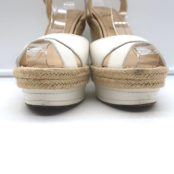 Christian Louboutin Almeria 120 Espadrille Wedge Sandals White Leather Size 37