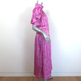 Sabina Musayev Gardenia Puff Sleeve Midi Dress Fuchsia Floral Print Size Medium