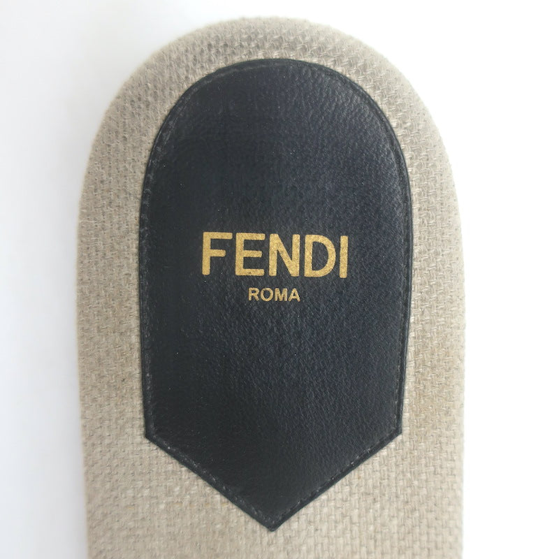 Fendi Bicolor Logo Slide Sandals Beige Canvas &amp; Black Leather Size 38.5