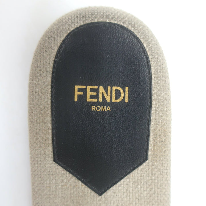 Fendi Bicolor Logo Slide Sandals Beige Canvas &amp; Black Leather Size 38.5