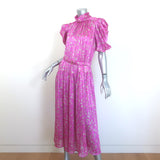 Sabina Musayev Gardenia Puff Sleeve Midi Dress Fuchsia Floral Print Size Medium