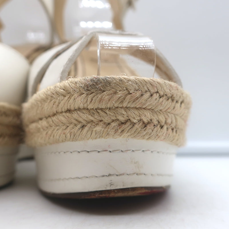 Christian Louboutin Almeria 120 Espadrille Wedge Sandals White Leather Size 37