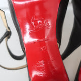 Christian Louboutin Peep Toe Slingback Sandals Black Pleated Leather Size 39