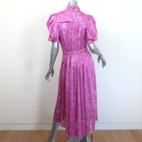 Sabina Musayev Gardenia Puff Sleeve Midi Dress Fuchsia Floral Print Size Medium