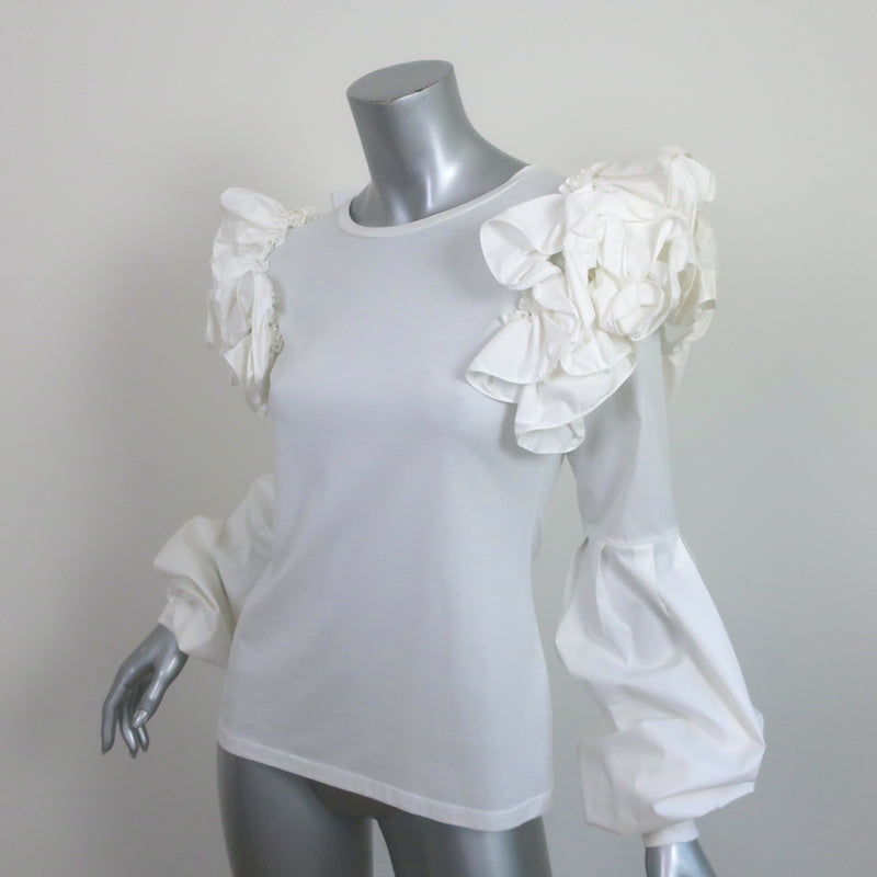 Johanna Ortiz Kyoto Ruffled Shoulder Top White Size 0 Long Sleeve Blouse