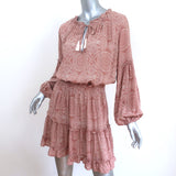 Natalie Martin Mini Dress Maggie Pink Printed Rayon Size Small Balloon Sleeve