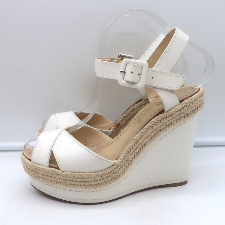 Christian Louboutin Almeria 120 Espadrille Wedge Sandals White Leather Size 37
