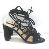 Manolo Blahnik Jena Lace-Up Sandals Black Suede Size 39 Open Toe Heels