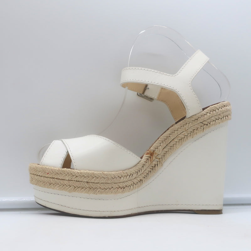 Christian Louboutin Almeria 120 Espadrille Wedge Sandals White Leather Size 37