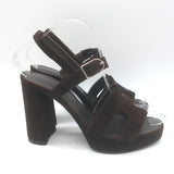 Hermes Jazz 90 Platform Ankle Strap Sandals Dark Brown Suede Size 39