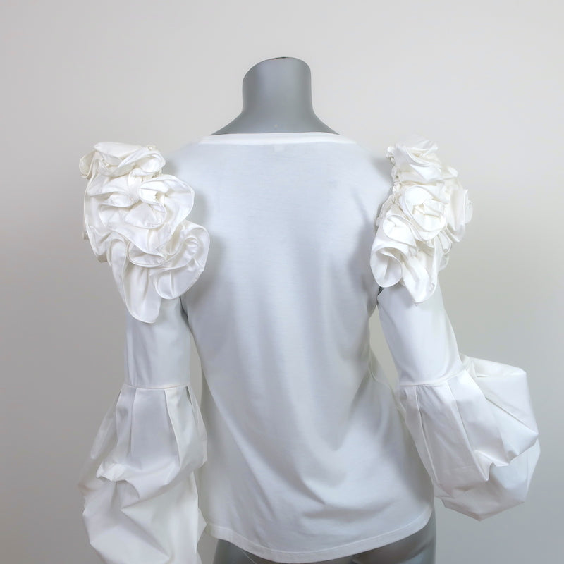 Johanna Ortiz Kyoto Ruffled Shoulder Top White Size 0 Long Sleeve Blouse