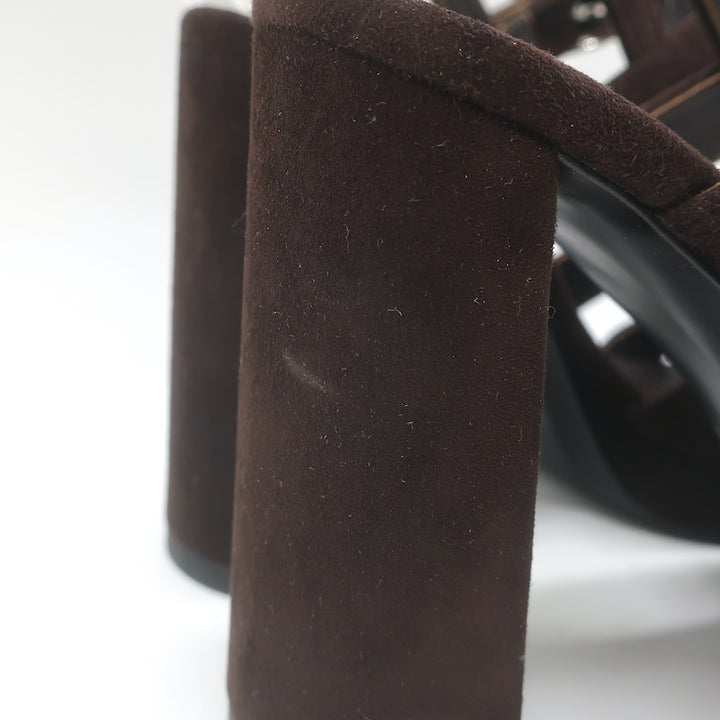 Hermes Jazz 90 Platform Ankle Strap Sandals Dark Brown Suede Size 39