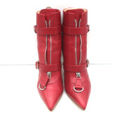 Gianvito Rossi Zip-Front Buckled Ankle Boots Red Leather Size 36.5