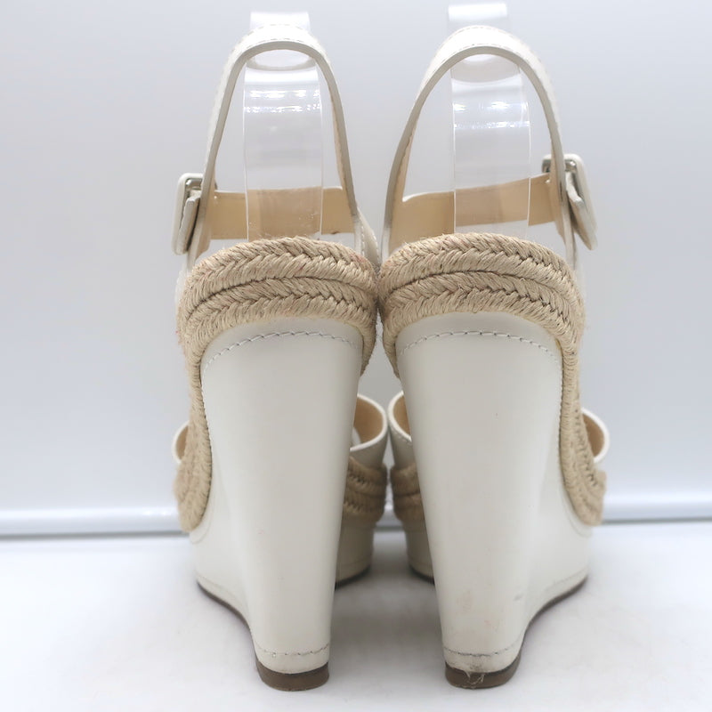 Christian Louboutin Almeria 120 Espadrille Wedge Sandals White Leather Size 37