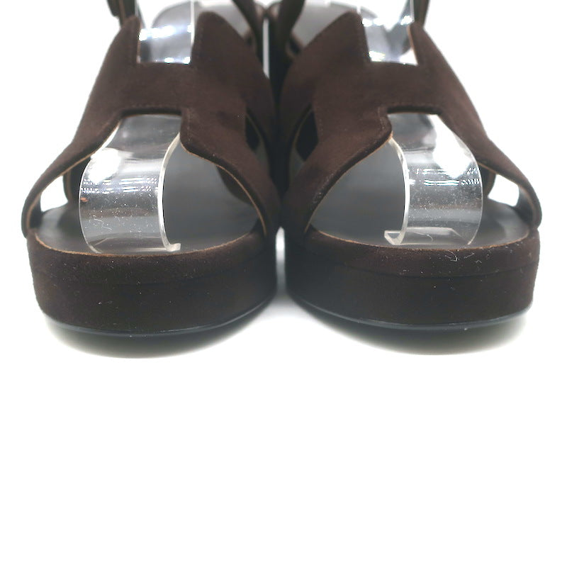 Hermes Jazz 90 Platform Ankle Strap Sandals Dark Brown Suede Size 39