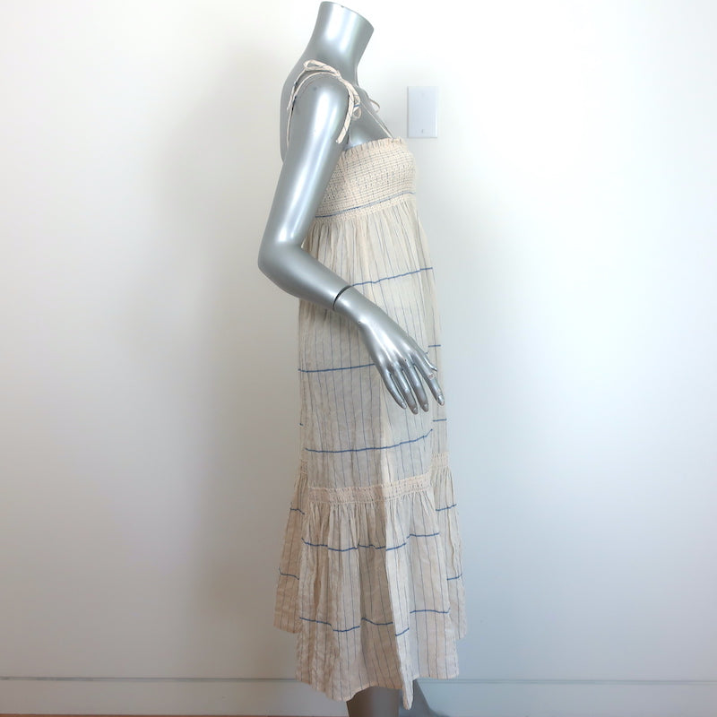 Tory Burch Smocked Midi Dress Ivory Striped Cotton Size Small