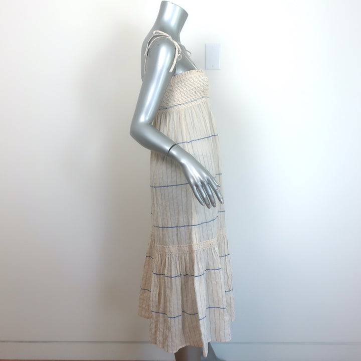 Tory Burch Smocked Midi Dress Ivory Striped Cotton Size Small