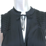 Ulla Johnson Midi Dress Tullia Black Pleated Satin Size 0 Sleeveless Tie Neck