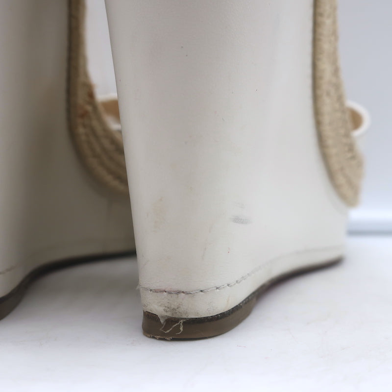 Christian Louboutin Almeria 120 Espadrille Wedge Sandals White Leather Size 37