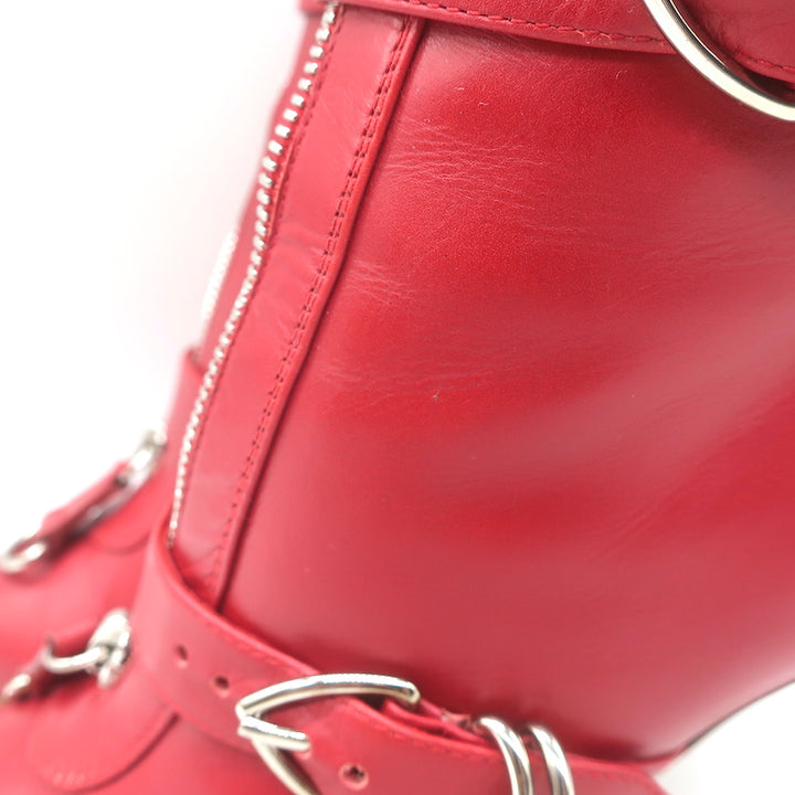 Gianvito Rossi Zip-Front Buckled Ankle Boots Red Leather Size 36.5