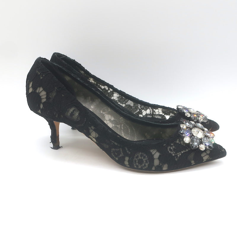 Dolce &amp; Gabbana Bellucci Crystal-Embellished Lace Pumps Black Size 42