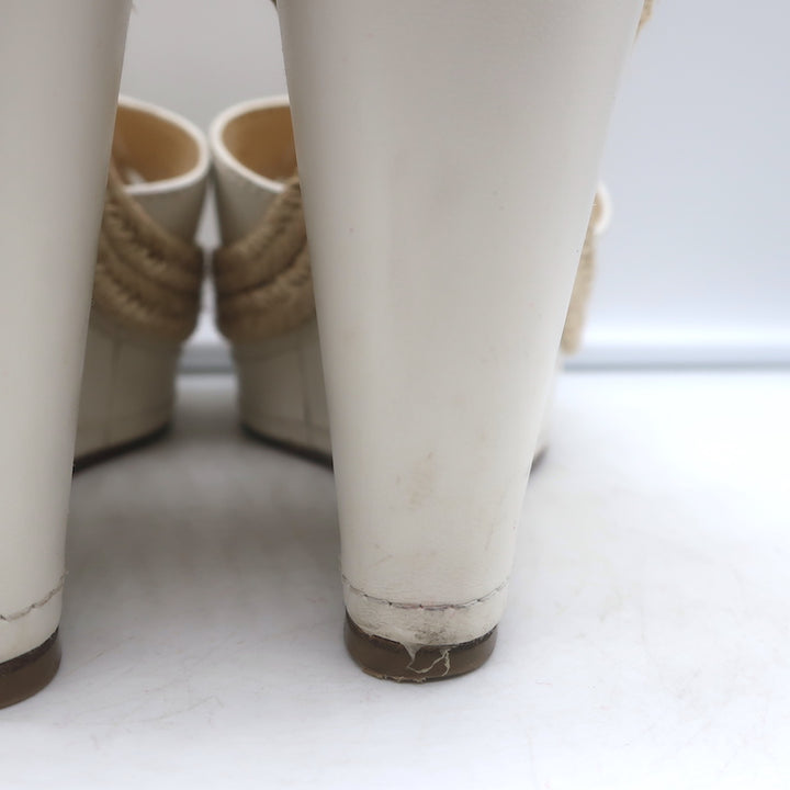Christian Louboutin Almeria 120 Espadrille Wedge Sandals White Leather Size 37
